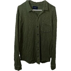 LUCKY BRAND Men's Garment Dye Shirt Large Olive Green Collegiate Urban Normcore